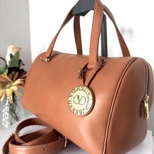Authentic Valentino Garavani Vintage Camel Leather Top Handle Bag.